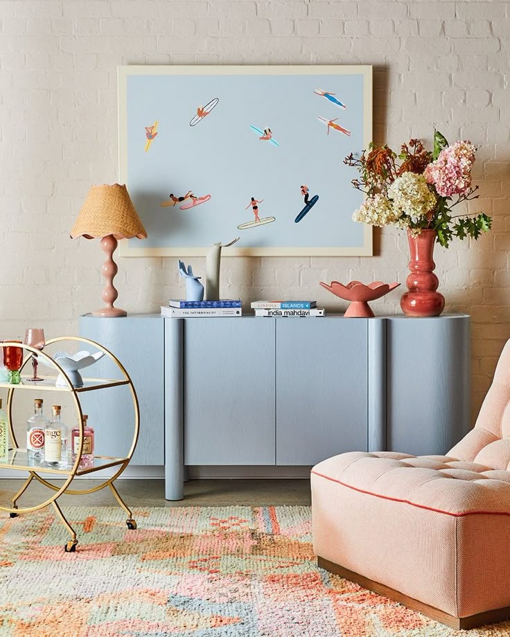 Artwork hung above a sideboard at correct height showcasing balanced proportion, scale and visual flow within a contemporary living space.